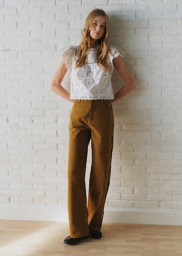 新品未使用⭐︎Sézane ハイウエストパンツ イエローベージュ34 Le Crop - Sana Print - Cotton - Sézane