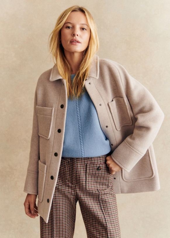 Armando Coat Mottled Beige Recycled wool Sezane