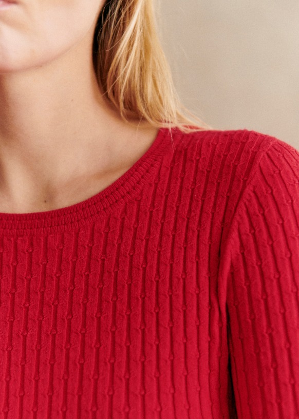 Current favorite sweater on rotation @sezane Sezane, winter outfit, knits,  winter knits, red outfit, red accessories, style inspo, dail