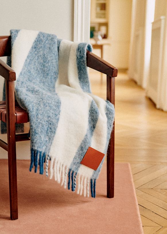 VINTAGE 100% MOHAIR BLANCKET ショール 超肉厚 Mohair throw - Sage & Caramel Check Pattern - Alpaca - Sézane