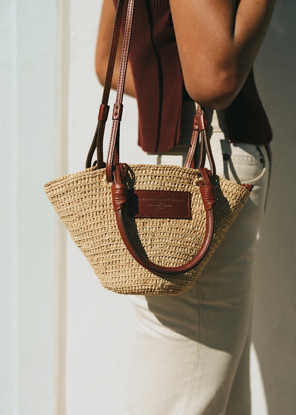 Justine Mini Basket Bag - Raffia Heart Embroidery - Raffia - Sézane