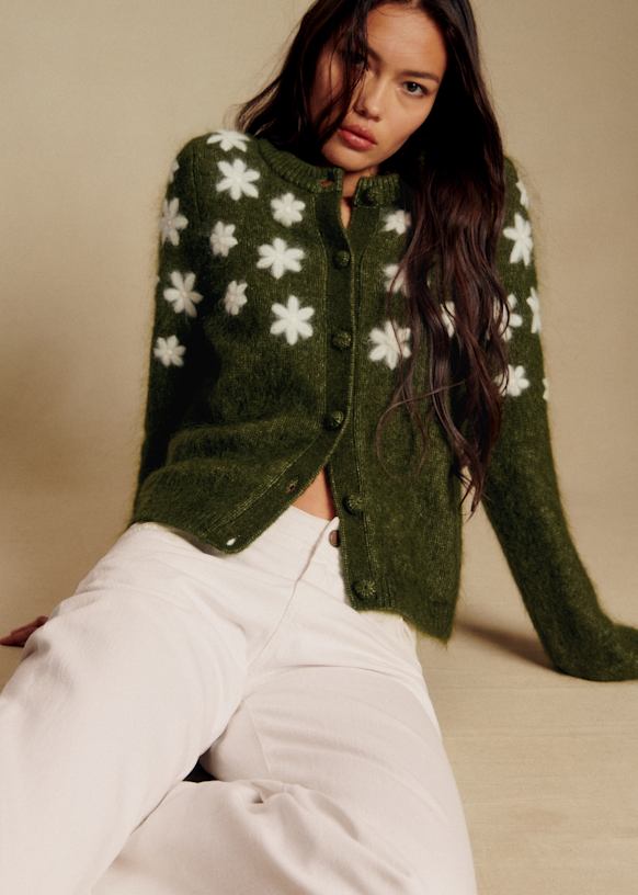 Gilet Andrew - Vert Parfait/ Ecru - Kid mohair - Sézane