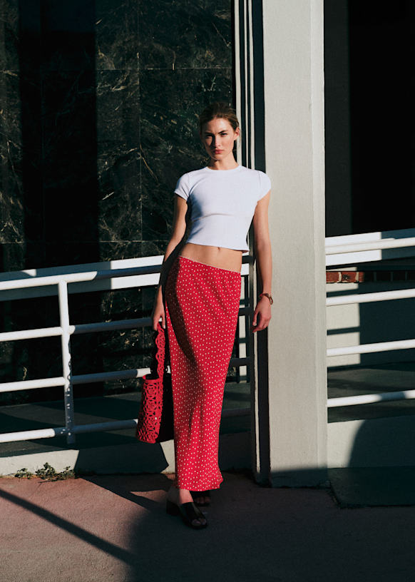 Sally Skirt - Red with White Polka Dots - Silk - Octobre Éditions