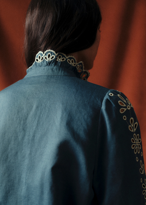 Coline Shirt - Sézane x Baziszt - Lia ecru fond indigo - Organic