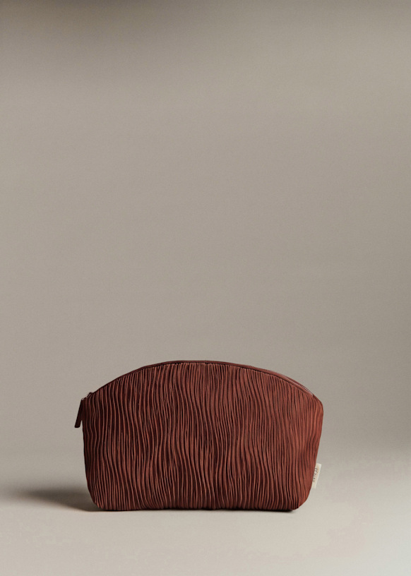 Pleated Satin Make-up Bag - Brown - GRS certified recycled polyester ...