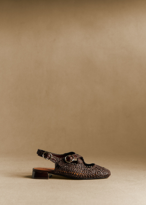 Nala バレリーナ - チョコ テキスタイル ブレイド - ラフィア - Sézane