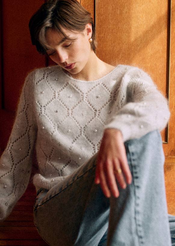 Federica Jumper Pearl Grey Kid mohair Sezane