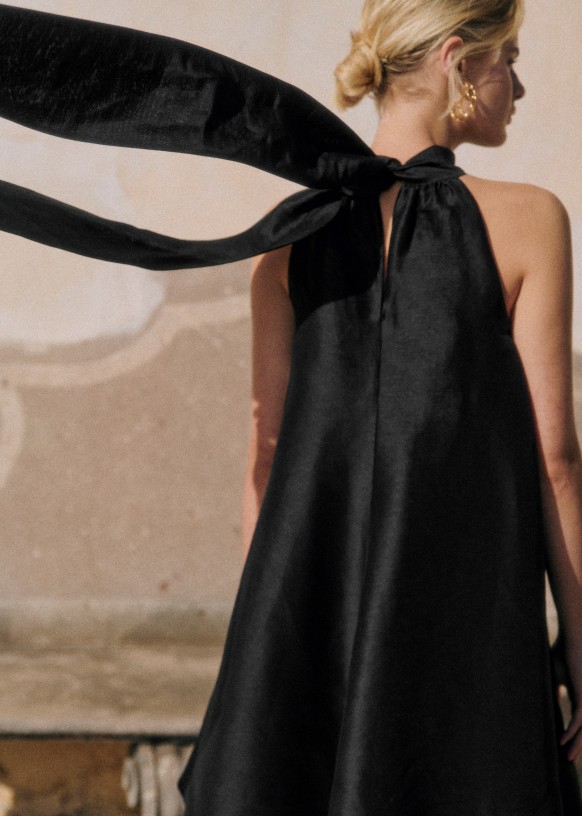sezane black linen dress Leontina Dress - Black - Linen