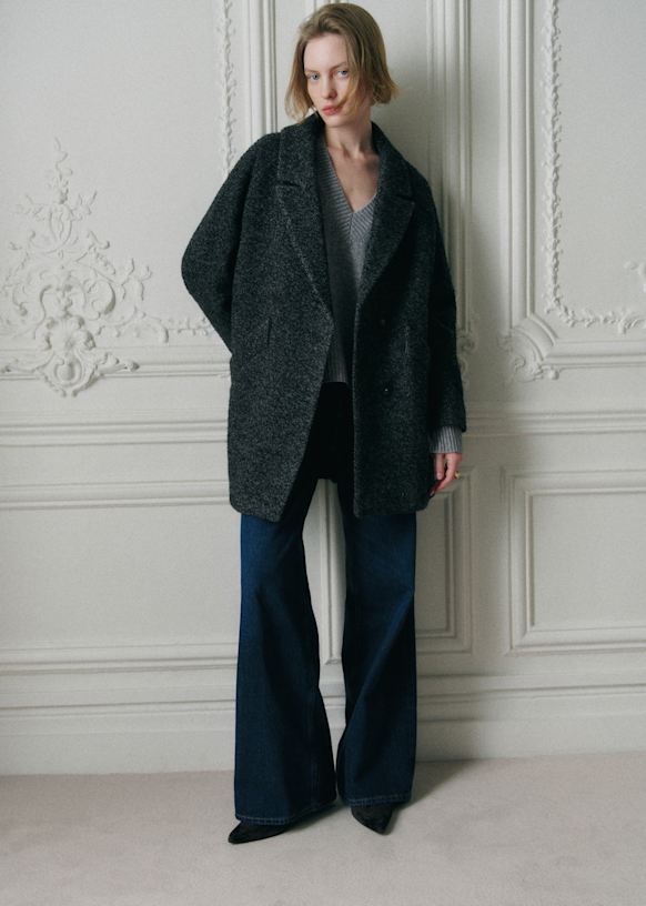 Sézane グレー ウールコート Ander Coat - Mottled Grey - Wool - Sézane