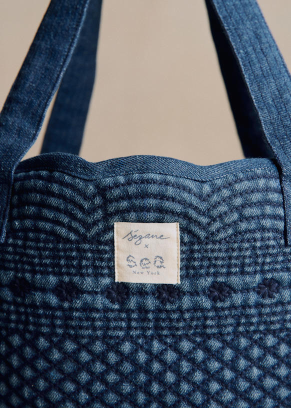 デニムトートバッグ - Sézane x SEA NY - エンブロイダリーブルー