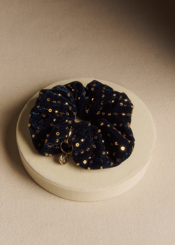 スパンコールシュシュ - ミッドナイトブルー - リサイクルポリエステル