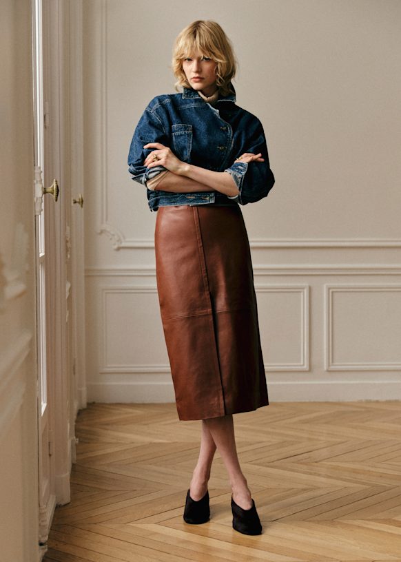 Sezane ブラウン スエード　タイトスカート Eloane Skirt - Chestnut Brown - Sézane