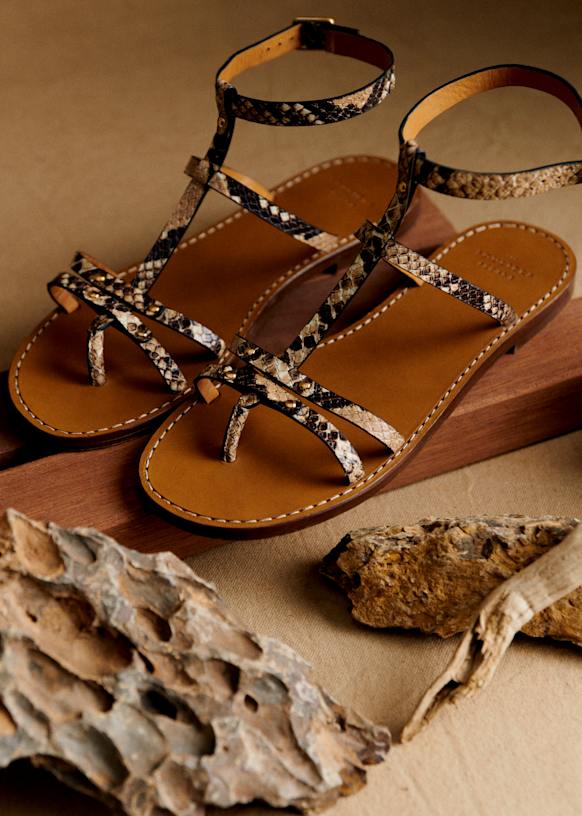 Célia Sandals - Ecru snake - Bovine leather - Sézane