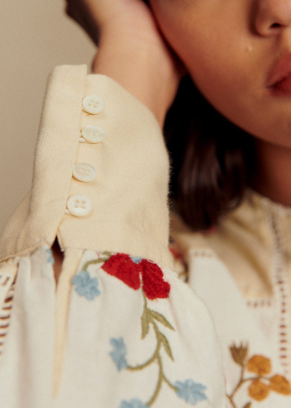 Flaminette Shirt - Sézane x Baziszt - Ecru with Botanical