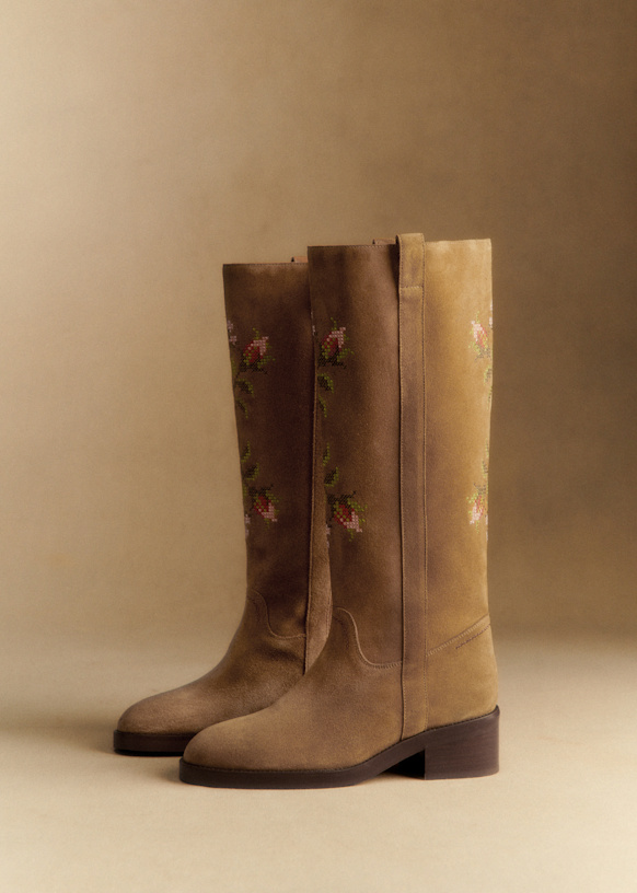 Bottes Low Katharina - Sézane x Baziszt - Beige Broderie