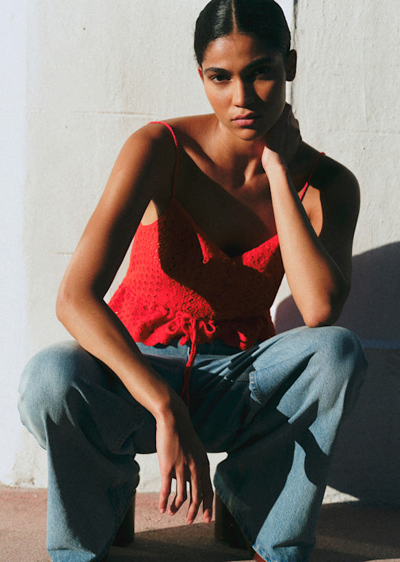 Alicia トップス - レッド - オーガニックコットン - オーガニック織物