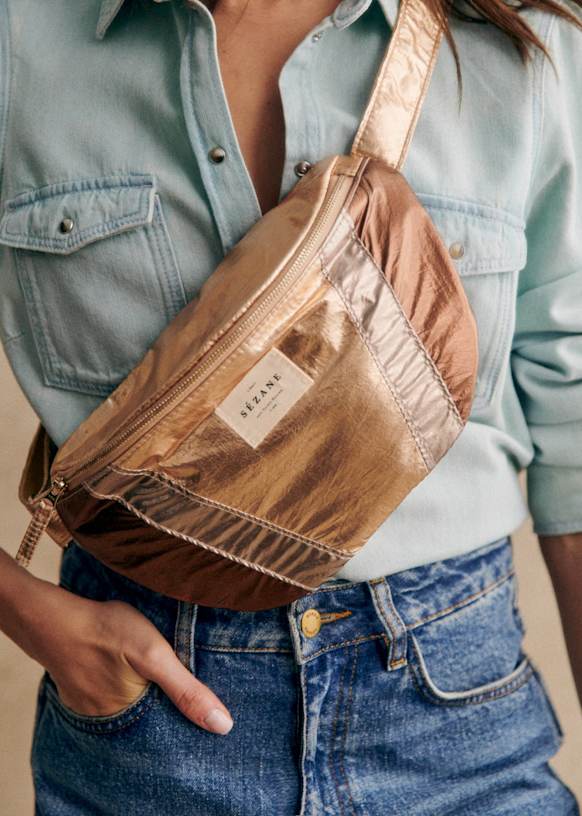 Metalized cross shoulder bag - Pink Champagne / Champagne / Golden