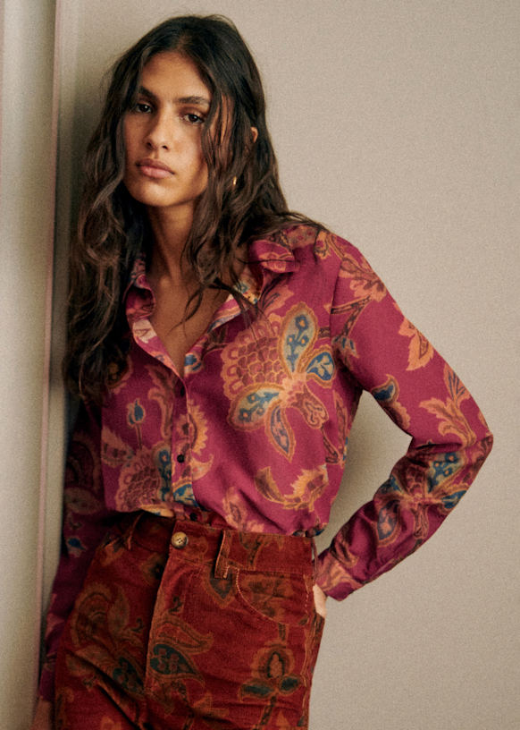 Sezane セザンヌ Pierro シャツ　38サイズ　M シルク100% Pierro Shirt - Sana Print - 0rganic cotton - textile made