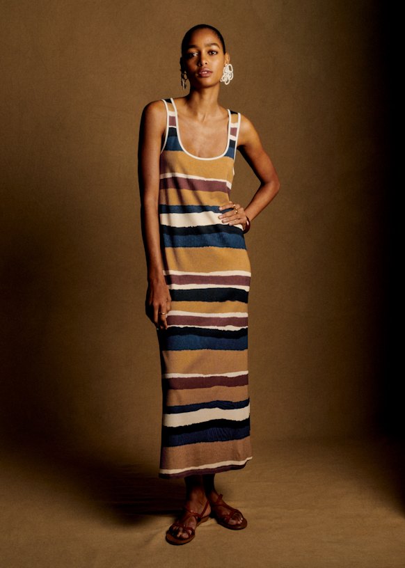 Serena Dress - Midnight Stripes - 0rganic cotton - textile