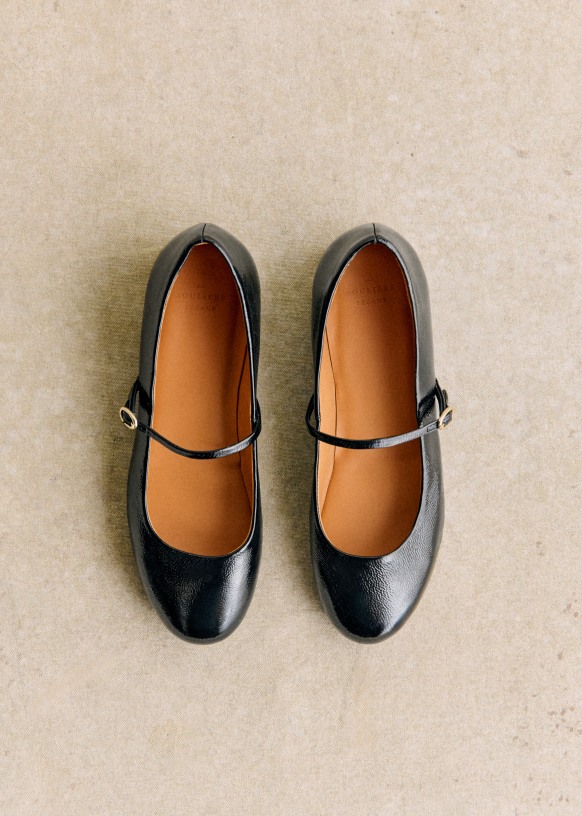 Black leather ballerinas shop