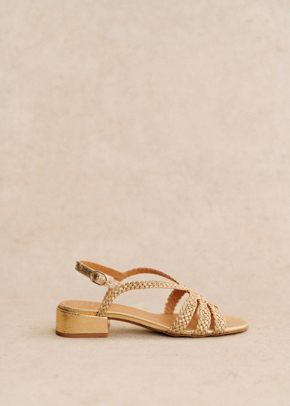 Low Rosa Sandals Smooth braided gold Metallic vegetable tanned goat leather S zane