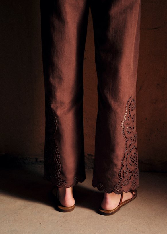 Fausto Trousers - Embroidered Chocolate - Organic Cotton - Sézane