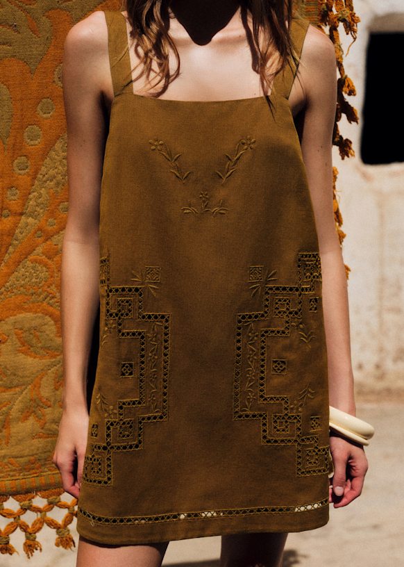 Victoire Dress - Embroidered Bronze - Linen - Sézane