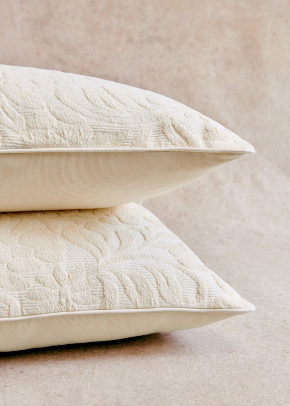 Coussin Jacquard - Grand modèle Cushions - Flower Duo - Ecru