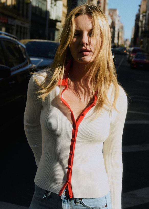 Drew カーディガン - ナチュラル／ネイビー - メリノウール - Sézane