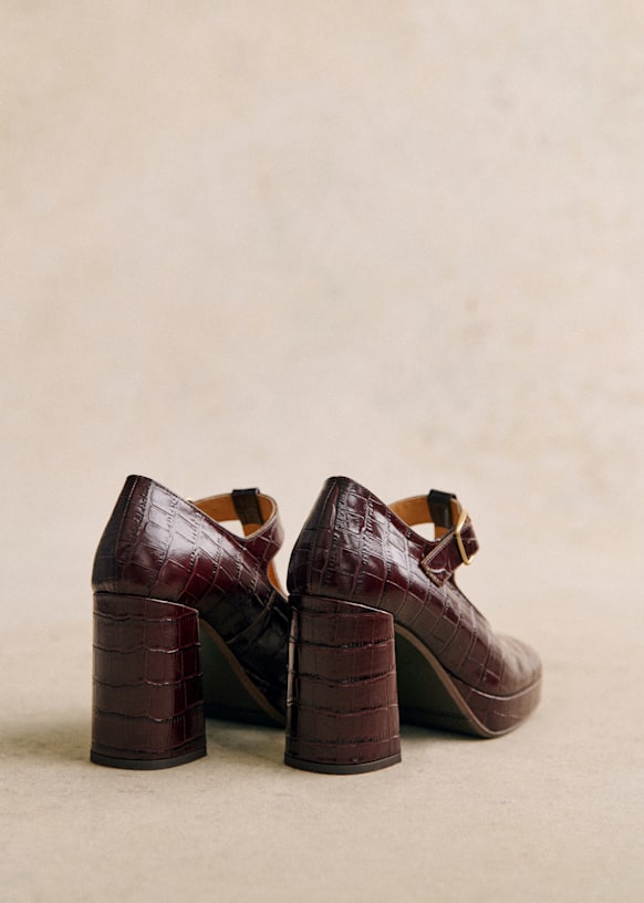 Monique High Mary Janes - Brown croco - Bovine leather - Sézane