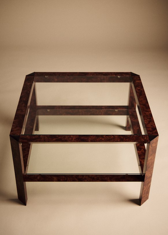 Table basse vintage carrée double plateau in glass