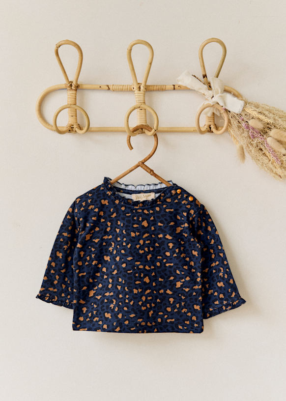 Inès TShirt Navy leopard Organic cotton organic textile Sézane