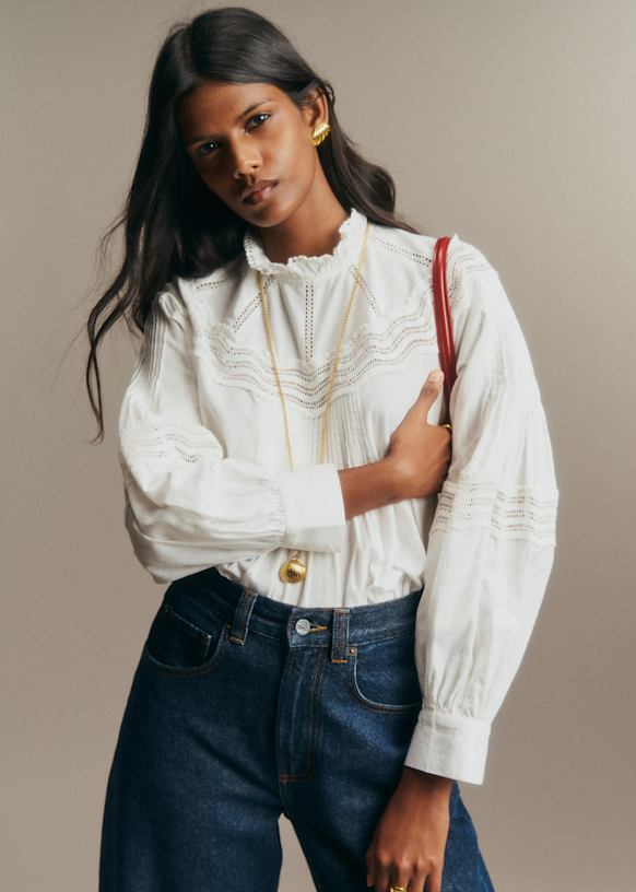 Sylana Blouse - Embroidered Ecru - Organic Cotton - Sézane
