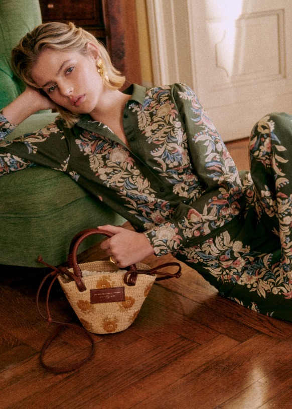 Sézane Floral Dress + Basket Bag Outfit - Jeans and a Teacup