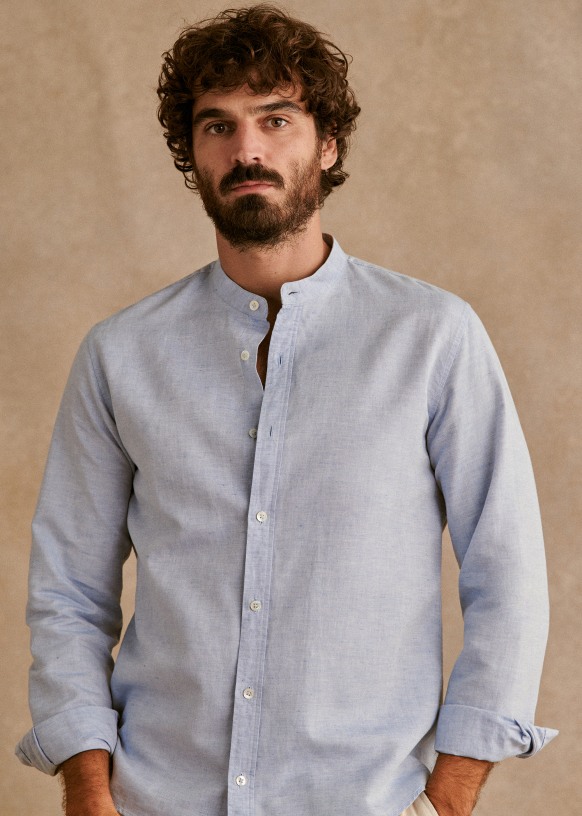 Cotton Linen Benny Shirt - Sky Blue - Organic Cotton - Sézane