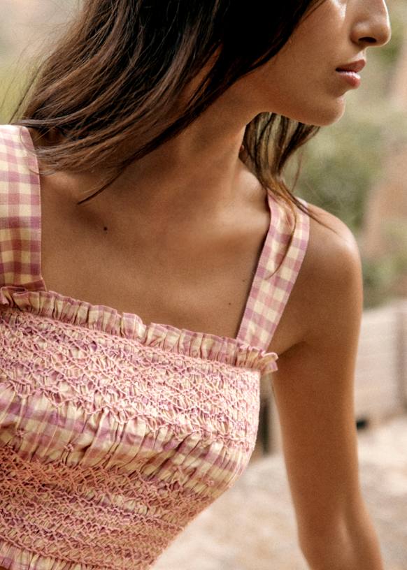 Elota Top - Pink Checked Print - Organic Cotton - Sézane