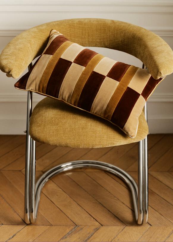 Velvet Patchwork cushion - Small model - Dark Orange, Beige and