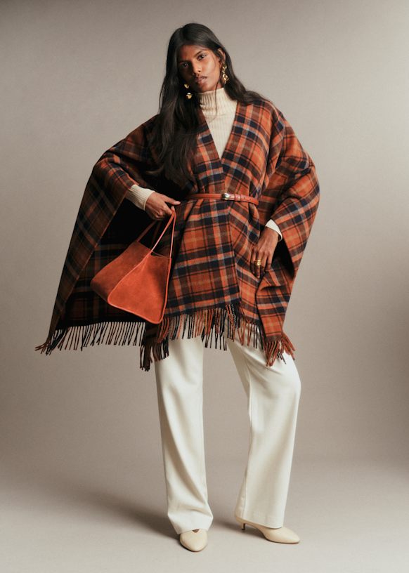 Georges Cape - Navy sienna check - Wool - Sézane