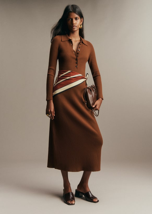 Leandra Dress - Chestnut Brown - Merino Wool - Sézane