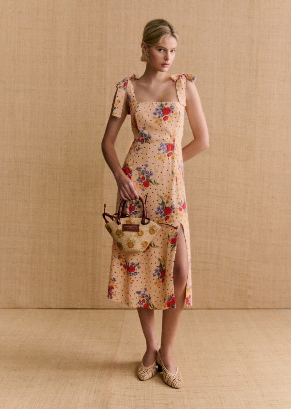 Justine Mini Basket Raffia embroidery ochre flowers Raffia Sezane