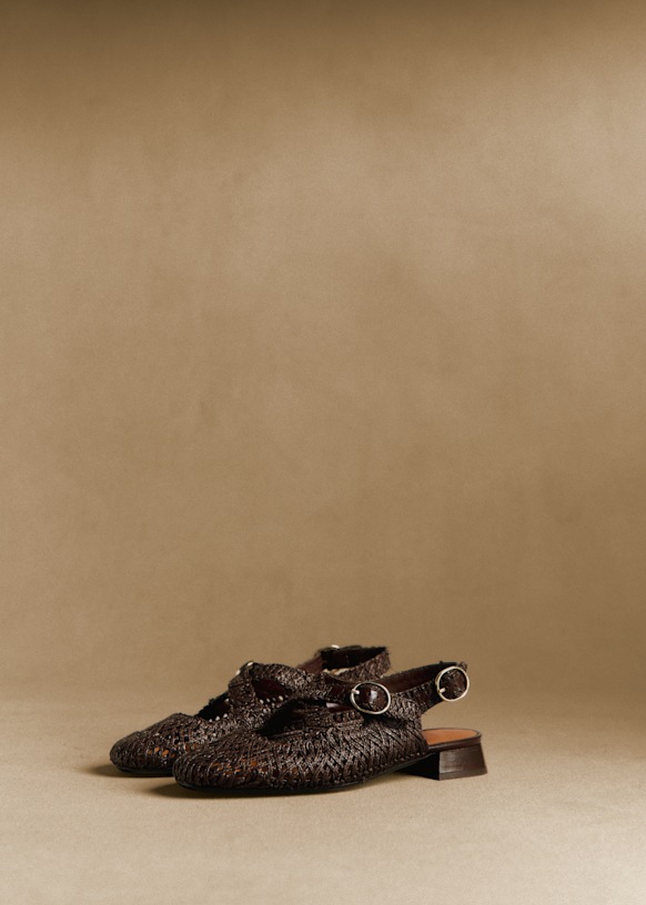 Nala バレリーナ - チョコ テキスタイル ブレイド - ラフィア - Sézane