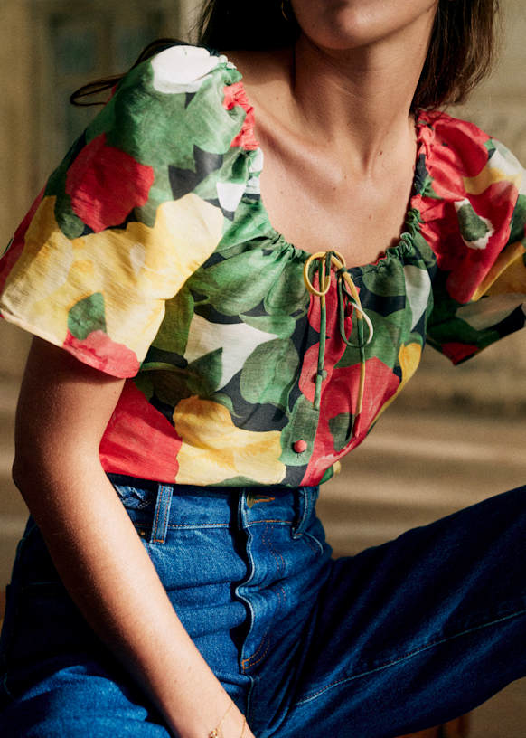 Vikaly Blouse - Azalea Print - Organic flax - Sézane