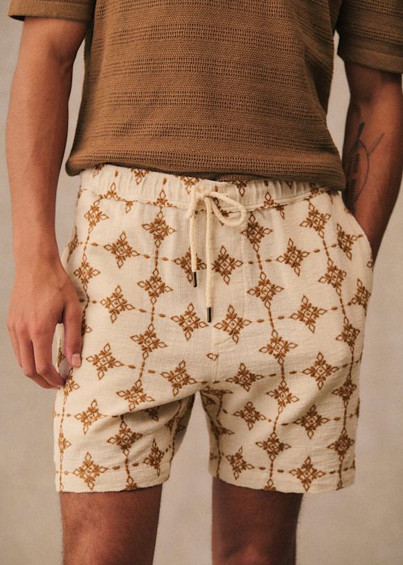 Priam ショートパンツ - Écru Rayures Vertes - コットン - Sézane Priam ショートパンツ - Écru Rayures Vertes - コットン - Sézane