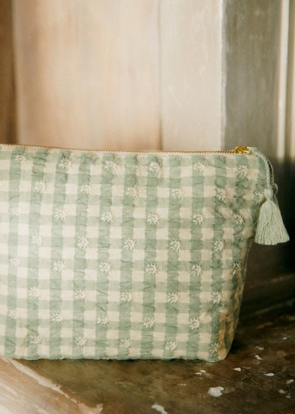 花柄刺繍の大きなファスナーつきポーチ - キャメル - Sézane 花柄刺繍の大きなファスナーつきポーチ - キャメル - Sézane