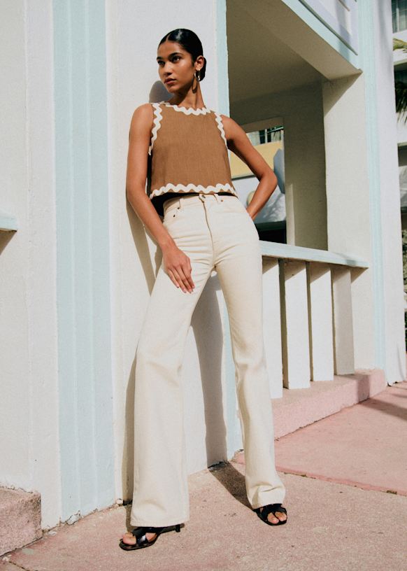 DEE ブラウス - エクリュ黒ジグザグ - ECOVERO™ LENZING™ビスコース