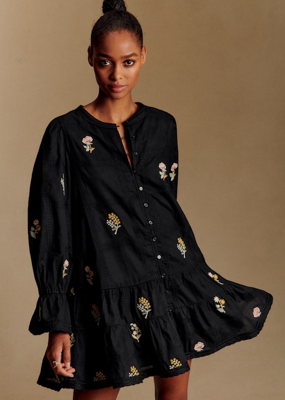 Robe Abigail Broderie Fond Noir Coton Biologique Octobre - Main Image