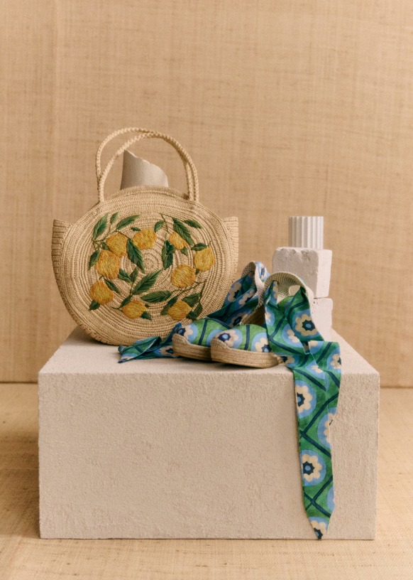 June Basket - Embroidered Floral - Raffia - Sézane