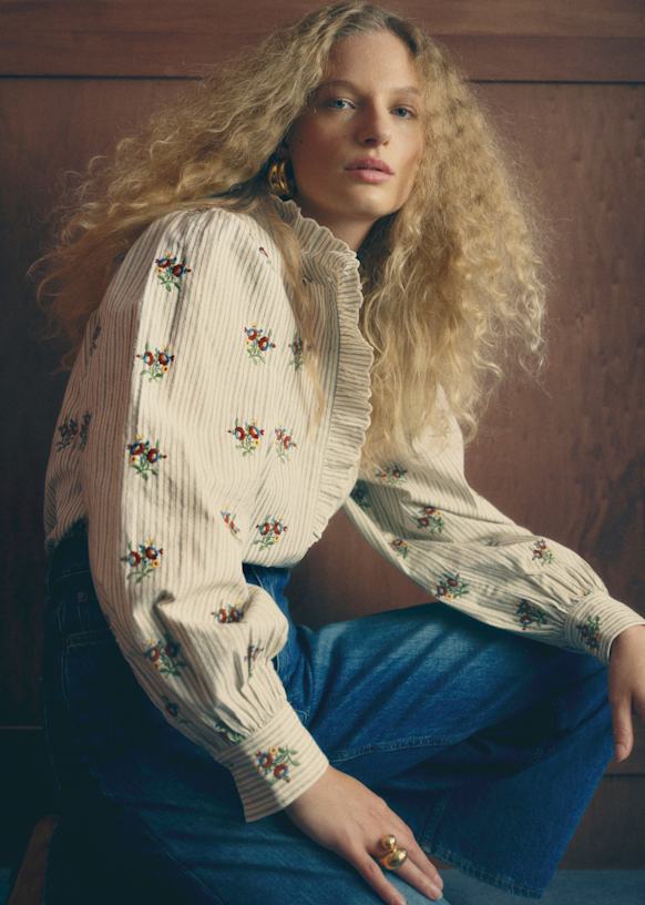 Chemise Sara - Sézane x Antoinette Poisson - Rayures Boutonnières Ecru