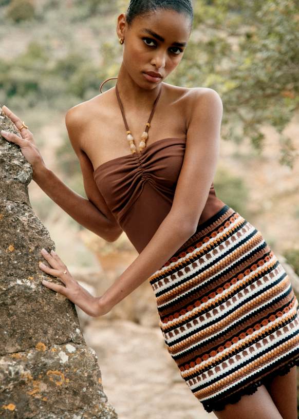 Gonna Paloma Nero Marrone Ruggine Ecru