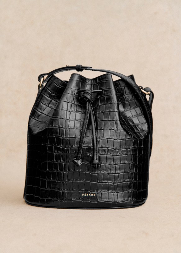 Black croc bucket bag hotsell